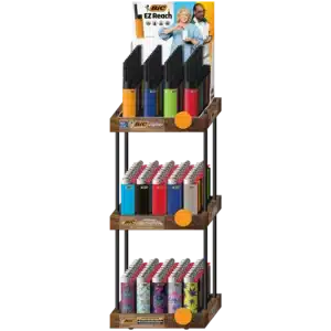 Bic Display, 3-tier wooden display, with lighters.